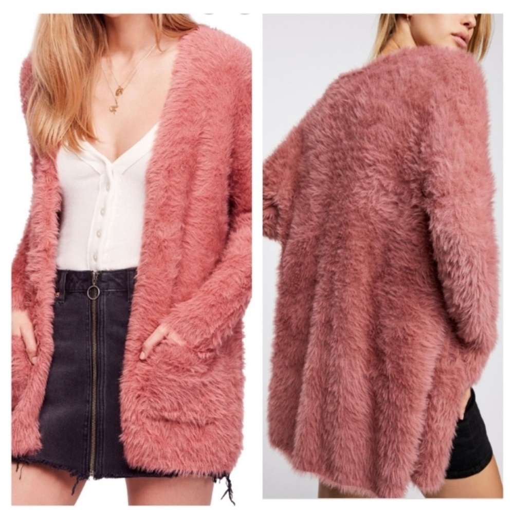 Free People Blush Fuzzy Cardigan